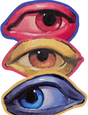 Sticker com três olhos pintados, empilhados