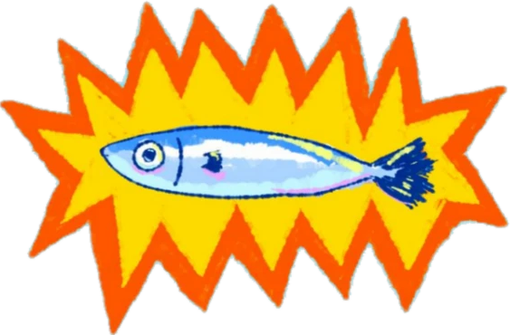 Sticker de um peixe dentro de uma explosão amarela