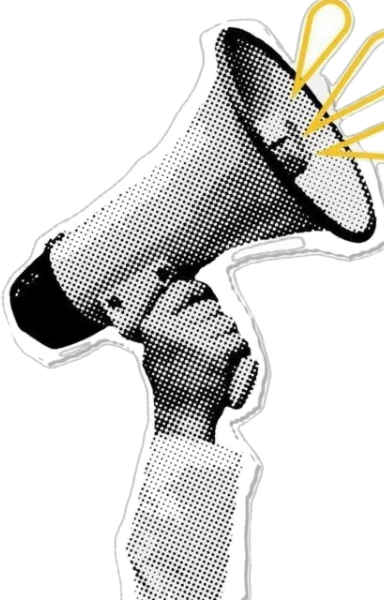 Sticker de uma mão segurando um megafone
